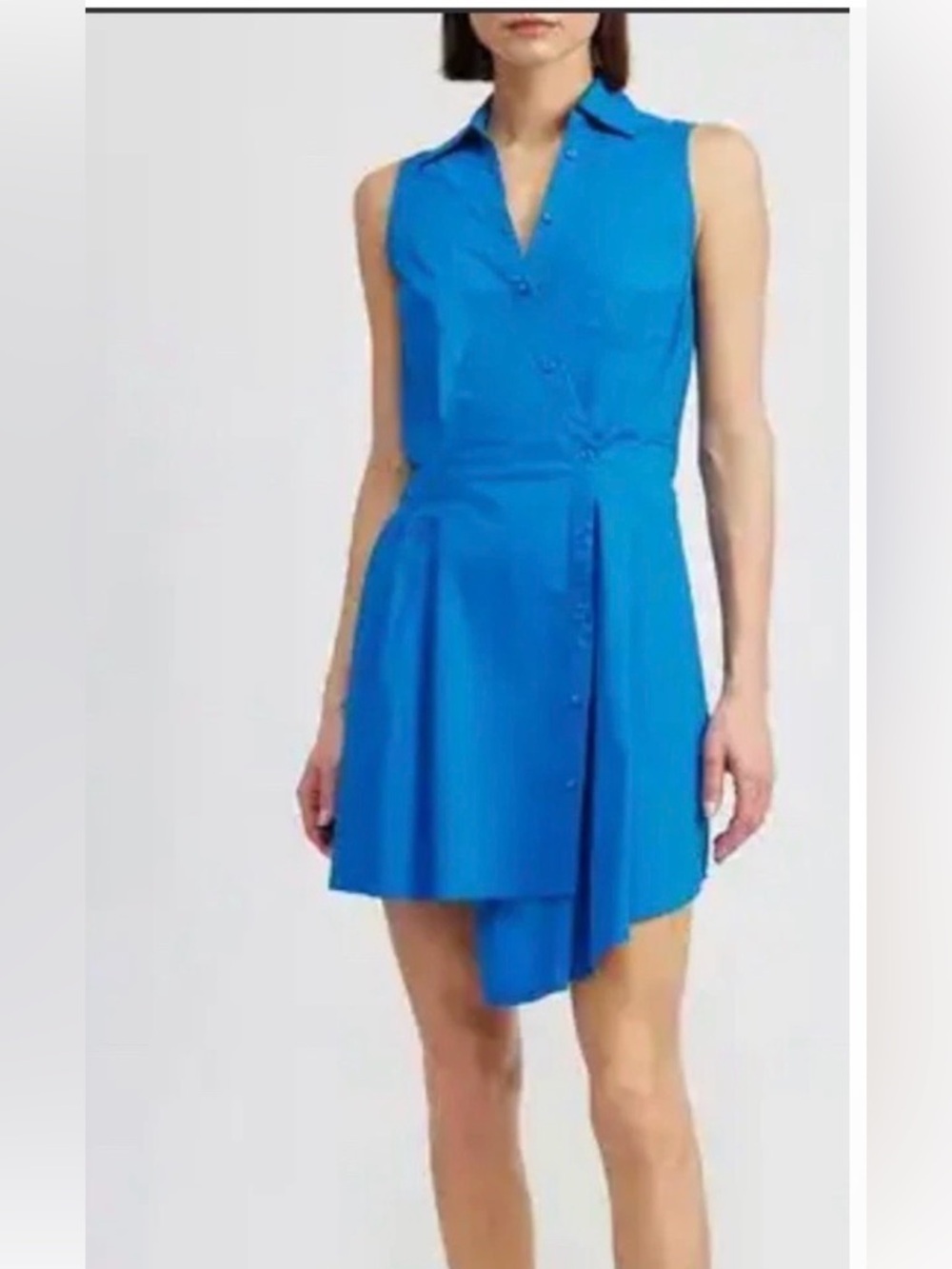 En Saison Marlow Mini Shirt Dress Blue Asymmetrical Button Front Cotton Womens M
